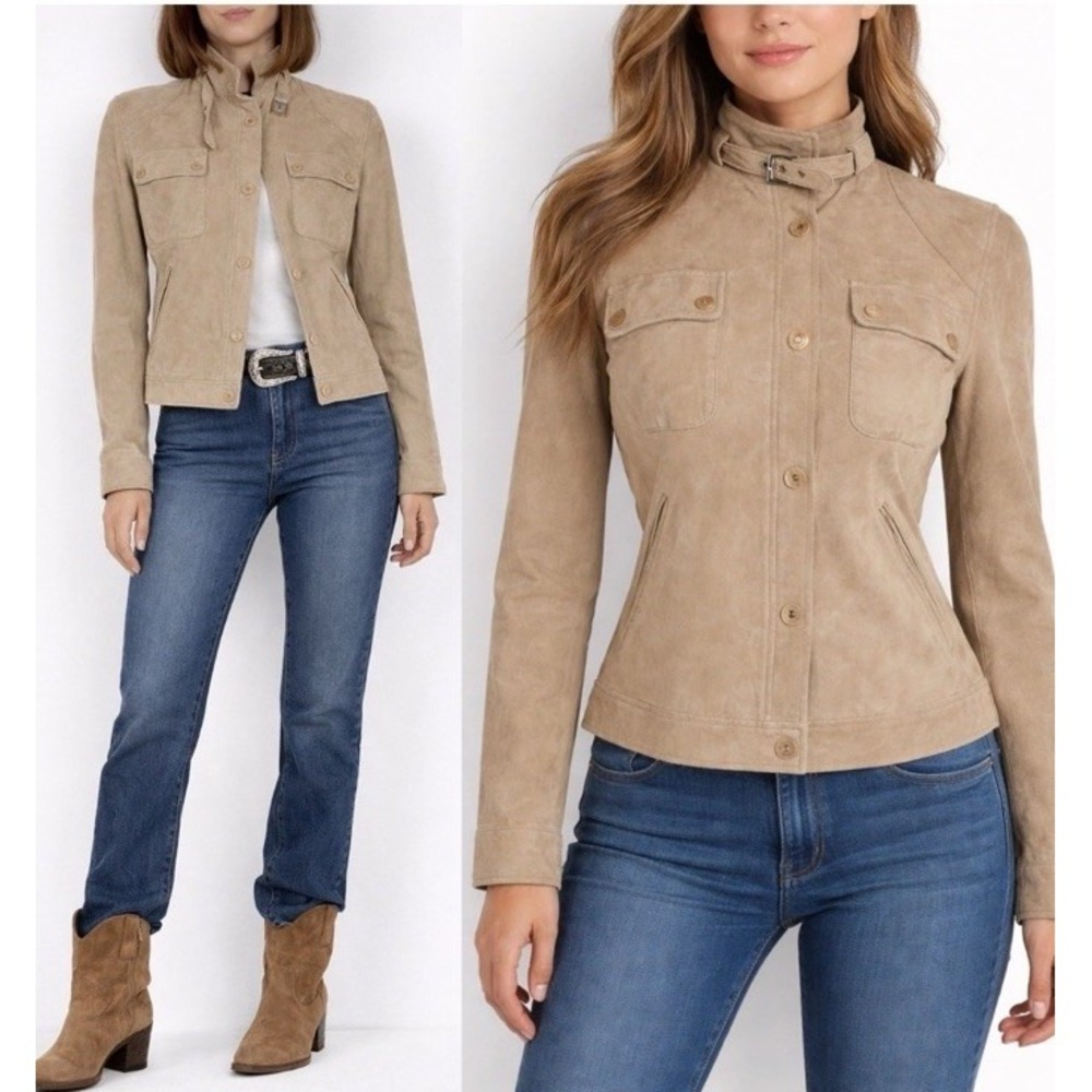 Ralph Lauren Black Label Women's Vintage Suede Leather Jacket Moto‎ Biker Buckle